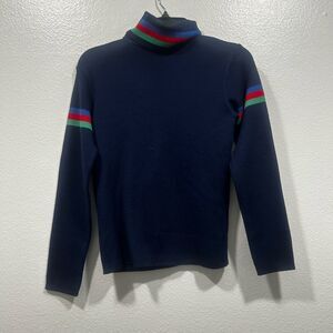 Ossi Navy Turtleneck Sweater with Colorful Stripes